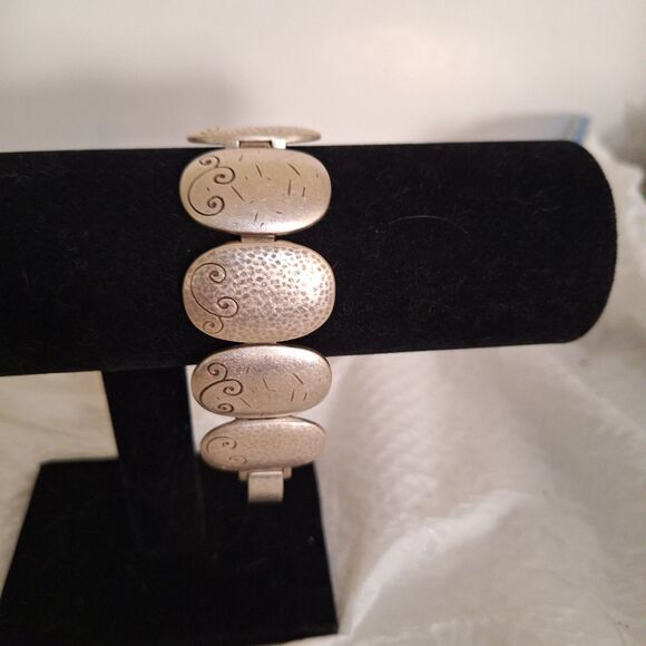 A Brighton Women's Panel Bracelet Textured Silver Tone Scroll Boho Vintage 90's - Picture 1 of 9
